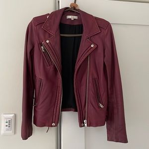 Buttery soft IRO Leather Moto Jacket. Maroon color. Sz 36